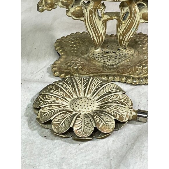 Ormolu Floral Filigree Enameled Metal 10" Perfume Bottle-Glass-Vintage - Picture 5 of 14